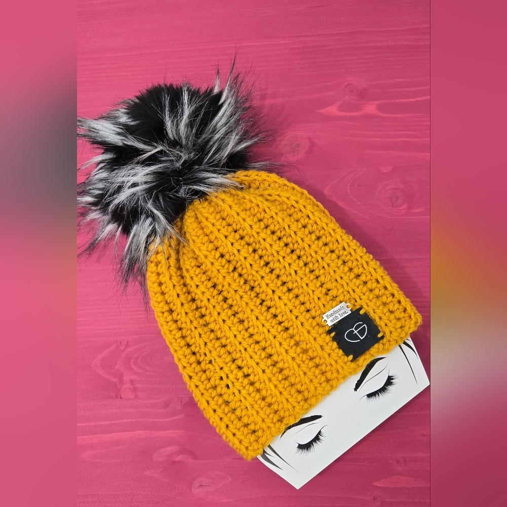 Cozy Mustard Knit Pom-Pom Beanie
